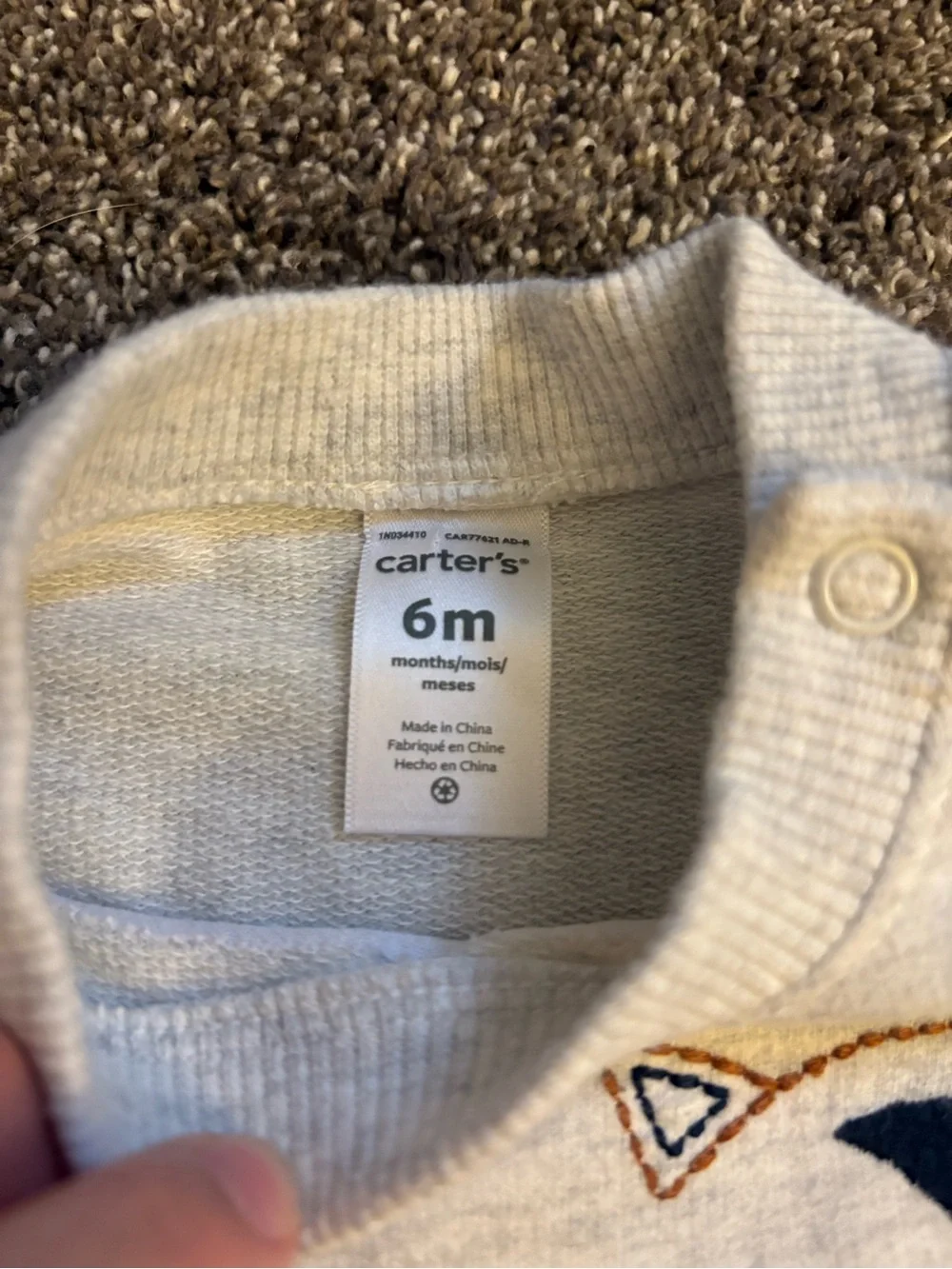 Carter's Gray Sweatshirt with Navy & Brown Lion Embroidery